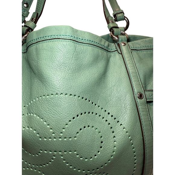 COACH AUDREY ANDIE #17064 CINCHED JADE GREEN LEATHER TOTE - Picture 4 of 10